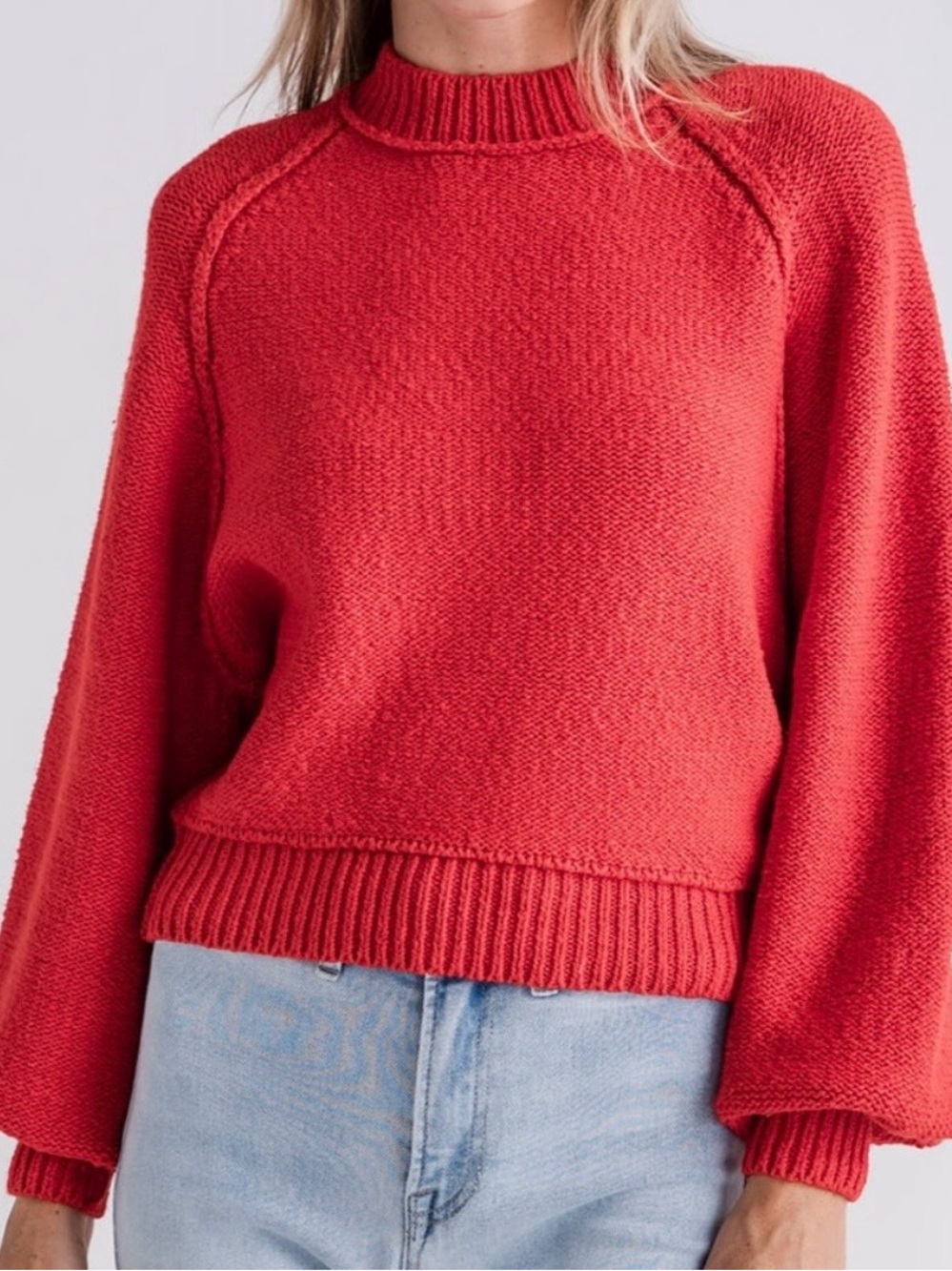 Free People Riley Pullover Fiery Red Medium NWT